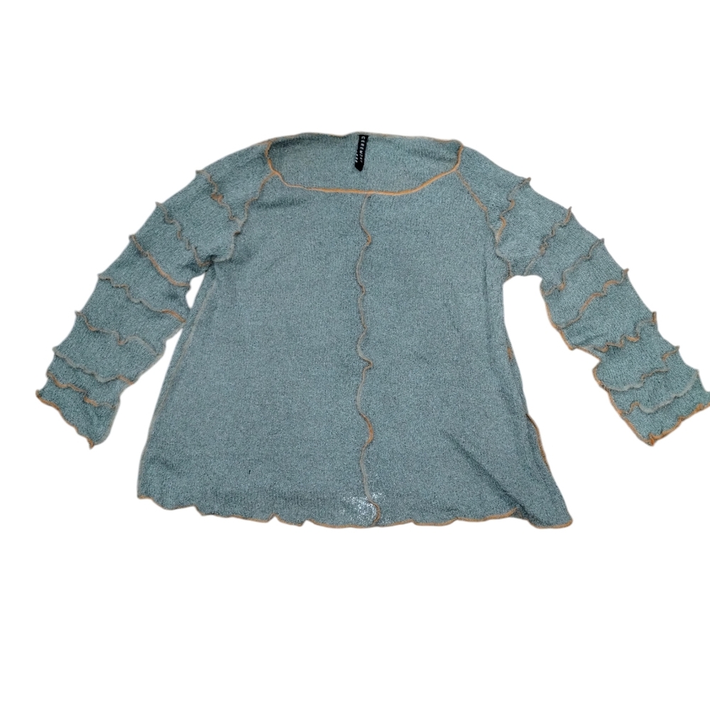 Vtg Y2k Ceremony Bali Knit Sweater Rayon Sage Green S Ruffle Nwt